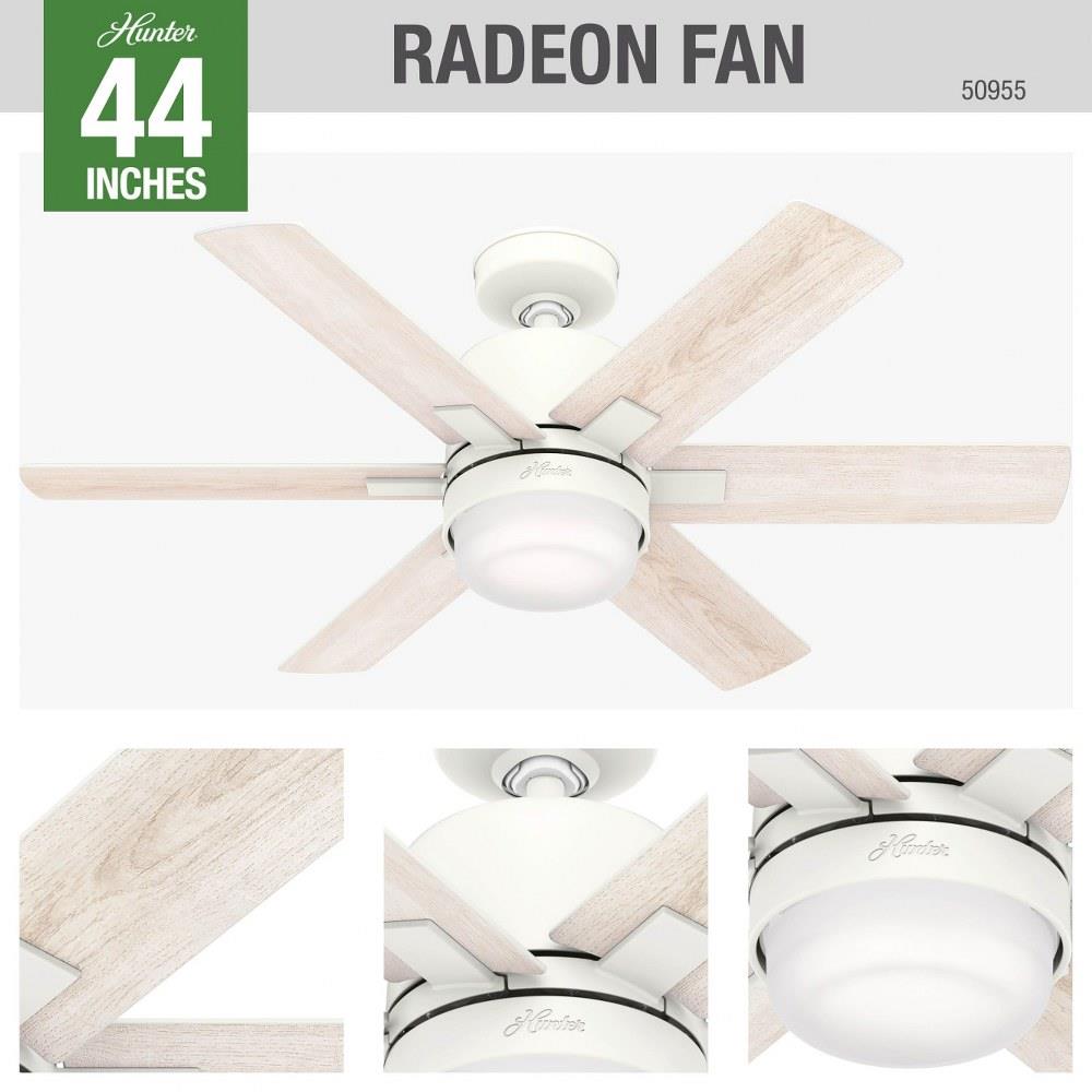 Hunter Fans 50955 Radeon 6 Blade Wifi Ceiling Fan With Light Kit And Wall Control In Modern Style 44 Inches Wide By 1575 Inches High